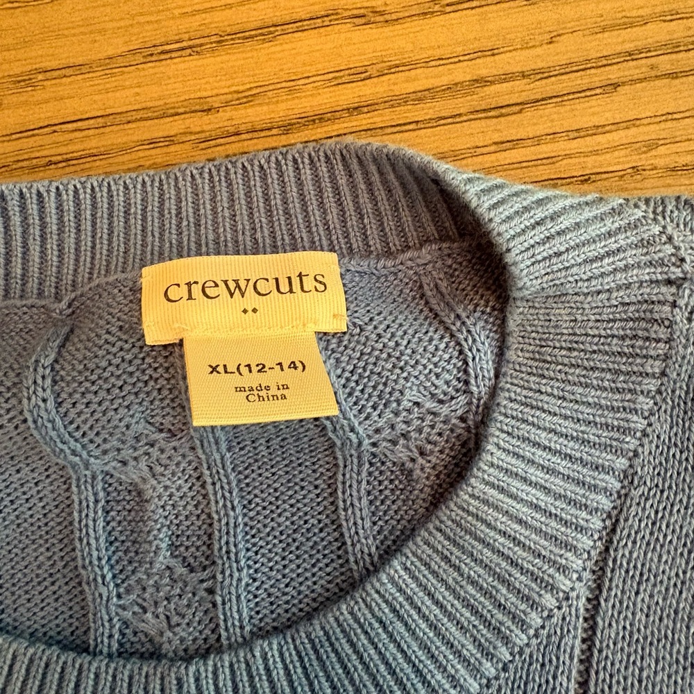 Crewcuts Light Blue Cable-Knit Crewneck Sweater